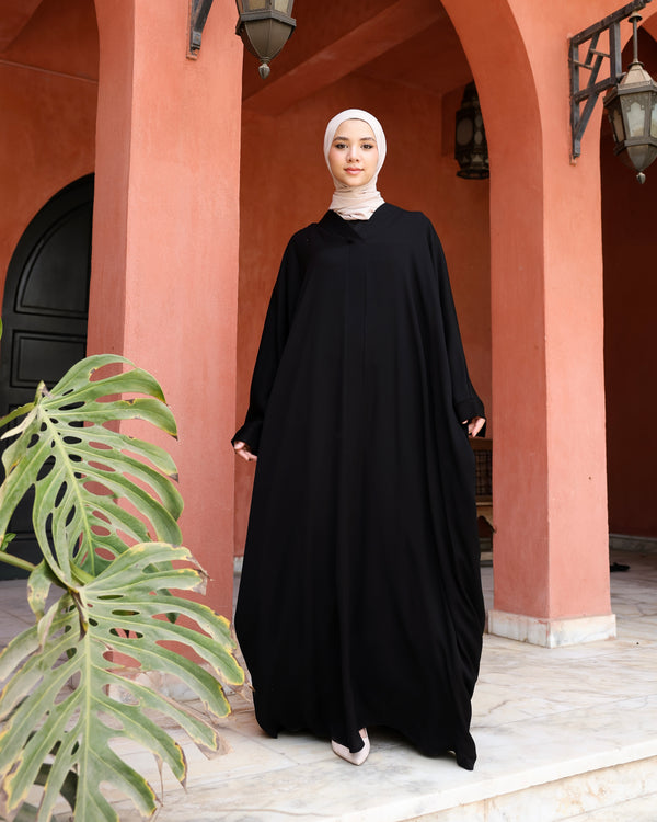 The Lace- Back Free Size Abaya Black C2730