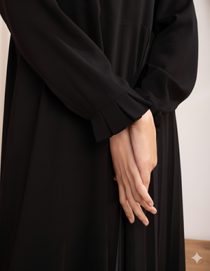 Asymmetrical Pleated Abaya Black C104