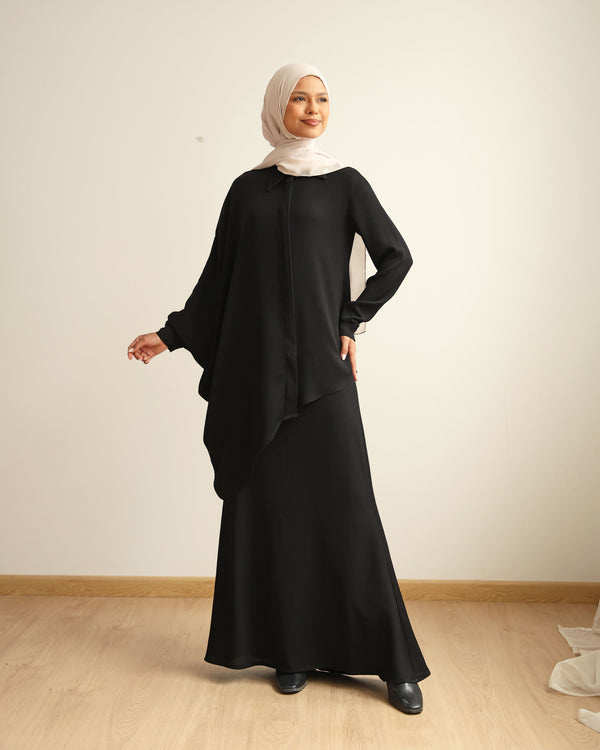 Asymmetric High Low Chemise Blouse Black C1870