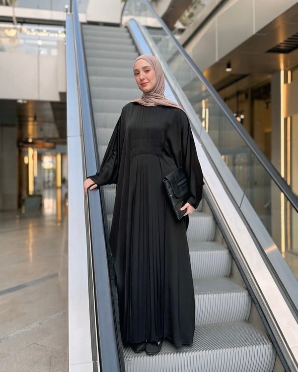 Free Size Internal Belt Silk Abaya Black C1361