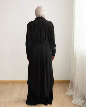Velvet Corduroy Longline Shirt Black C510