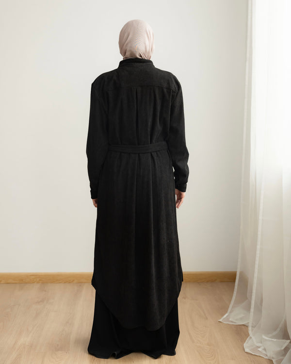 Velvet Corduroy Longline Shirt Black C510