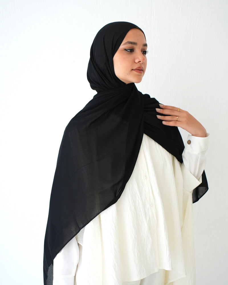 Soft Cotton Chiffon Scarf Black