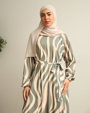 Printed Maxi Dress Green Beige C282