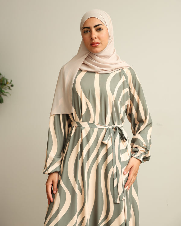 Printed Maxi Dress Green Beige C282