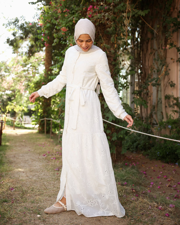 Floral Embroidered Maxi Dress Offwhite C514