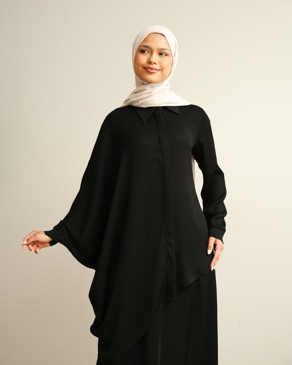Asymmetric High Low Chemise Blouse Black C1870