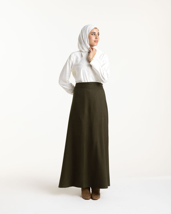 Linen Maxi Skirt Olive C119