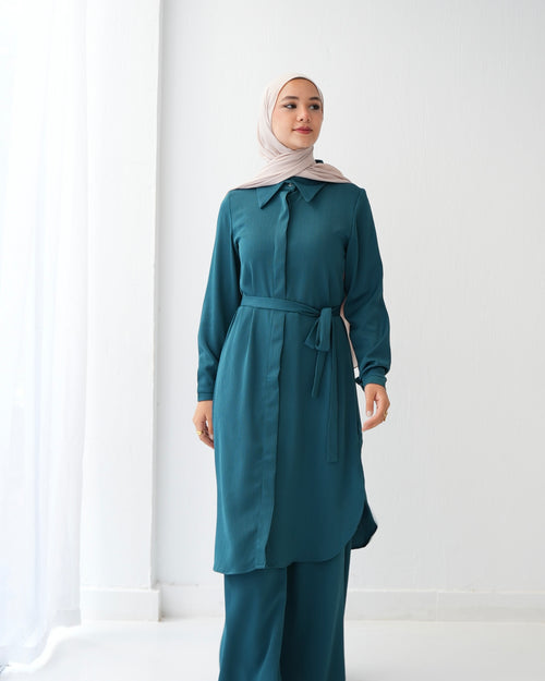 Chemise and Wide Leg Pants Set Blue Teal C2410