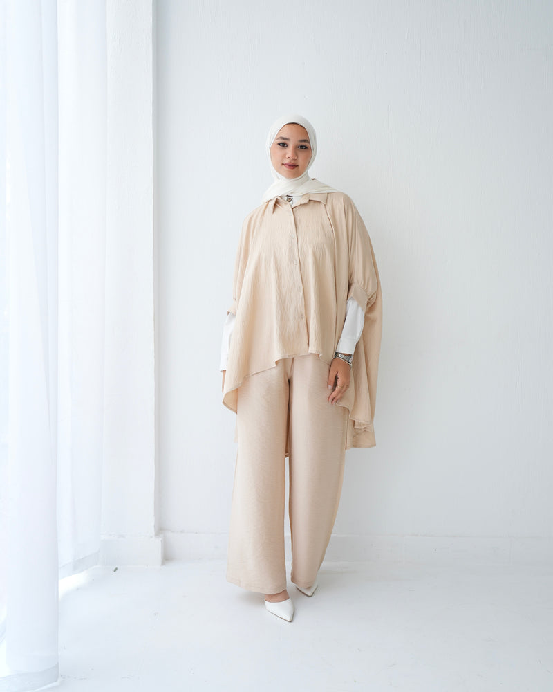 Over Sized Poncho and Pants Set Beige C11063
