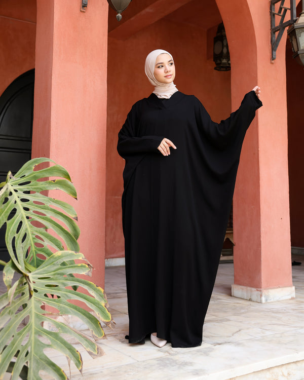 The Lace- Back Free Size Abaya Black C2730