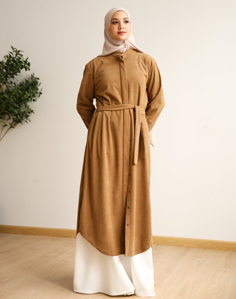 Velvet Corduroy Longline Shirt Camel C510