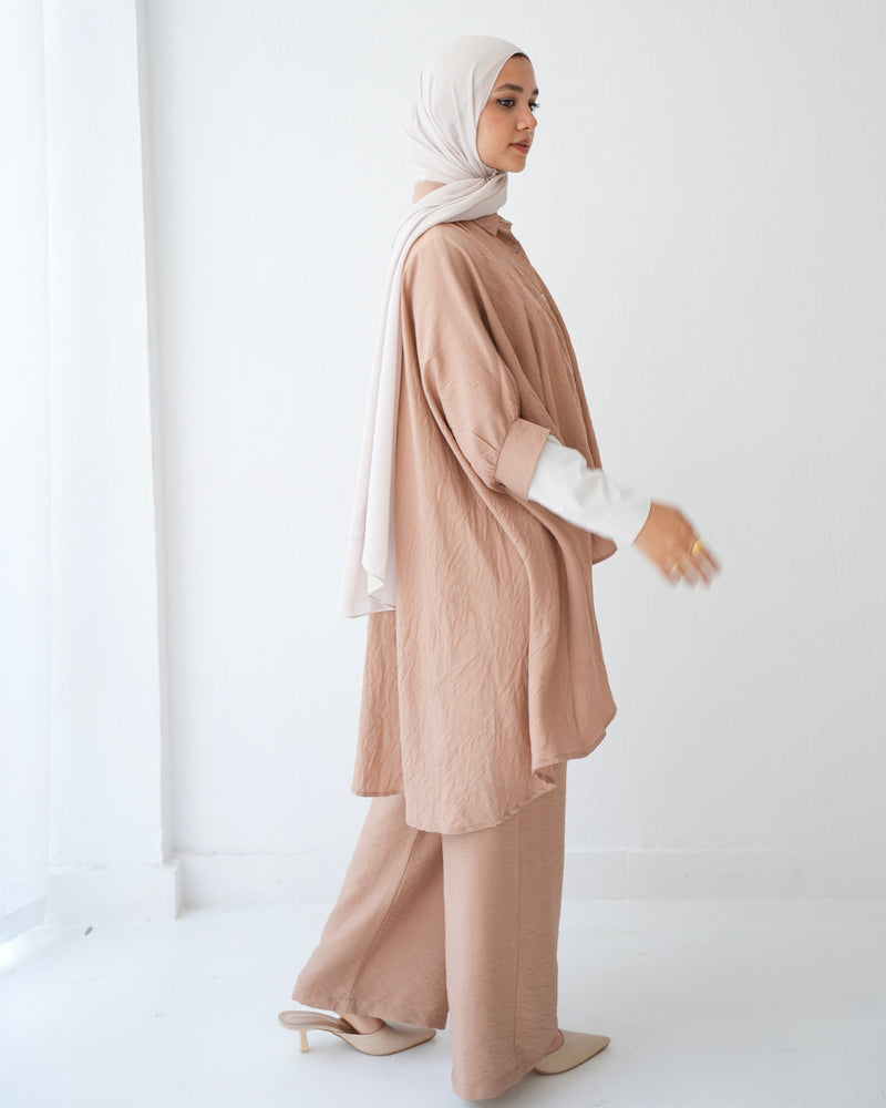 Over Sized Poncho and Pants Set Cafe C11063