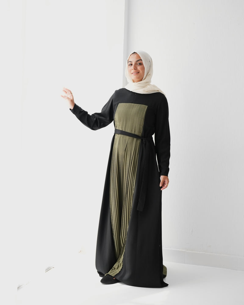 Front & Back Pleated Abaya Green C218