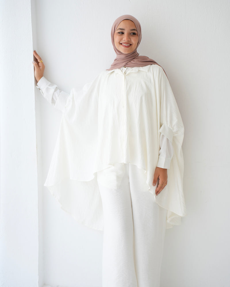 Over Sized Poncho and Pants Set Offwhite C11063