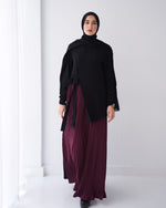 Side Wrap Pleated Abaya Burgundy C113