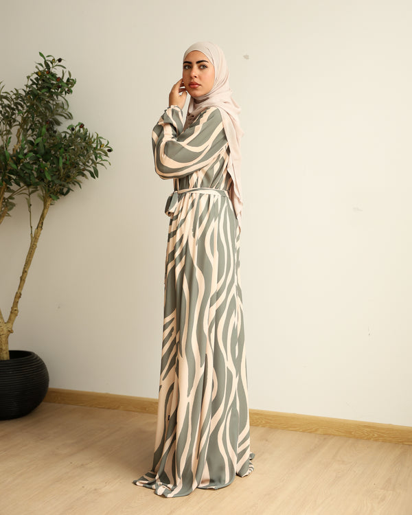 Printed Maxi Dress Green Beige C282