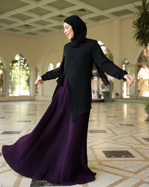Side Wrap Pleated Abaya Purple C113