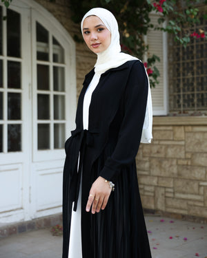 Open Pleated Abaya Black C142