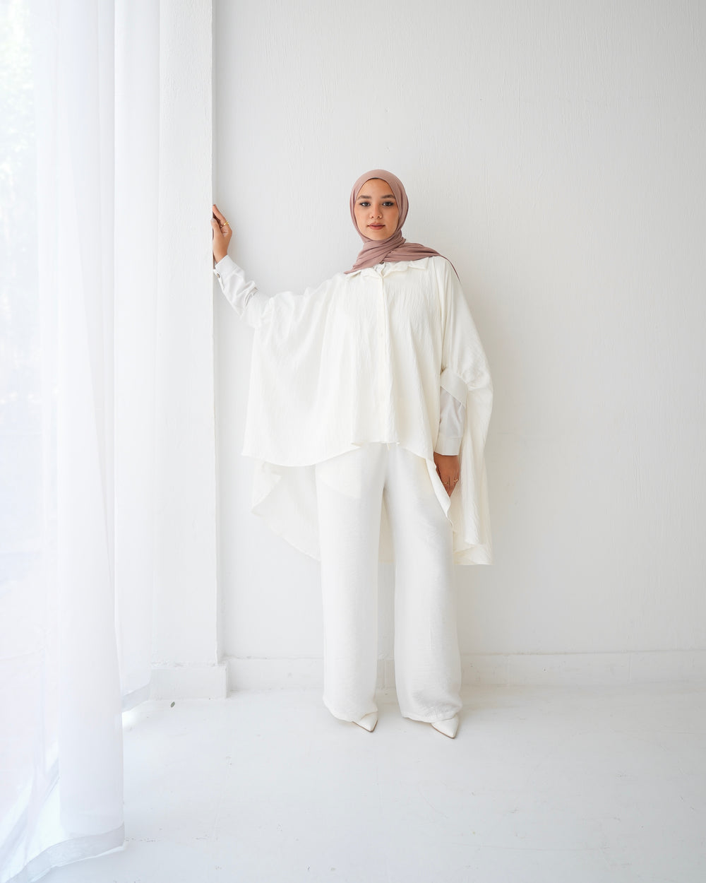 Over Sized Poncho and Pants Set Offwhite C11063