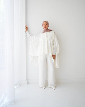 Over Sized Poncho and Pants Set Offwhite C11063