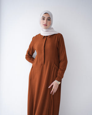 Linen Dress With Pockets Rust C94