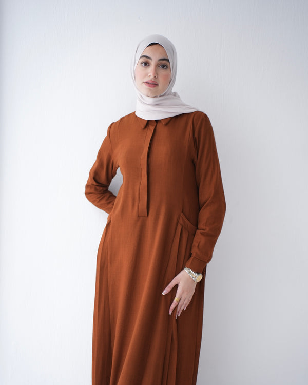 Linen Dress With Pockets Rust C94