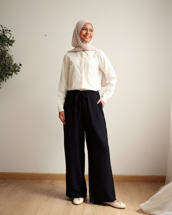 Linen Blend Pants Black C11063