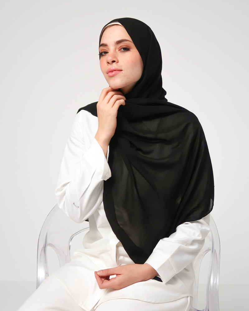 Soft Cotton Chiffon Scarf Black