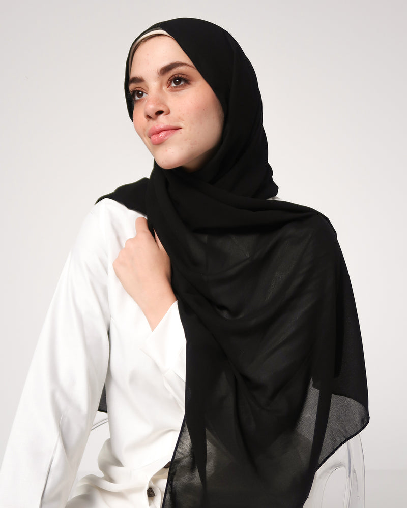 Soft Cotton Chiffon Scarf Black