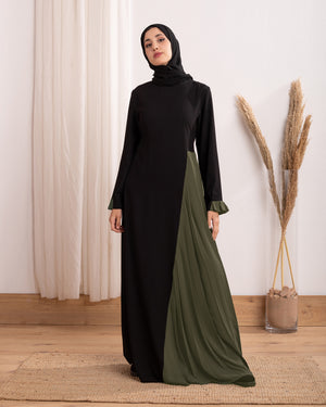 Asymmetrical Pleated Abaya Olive C104