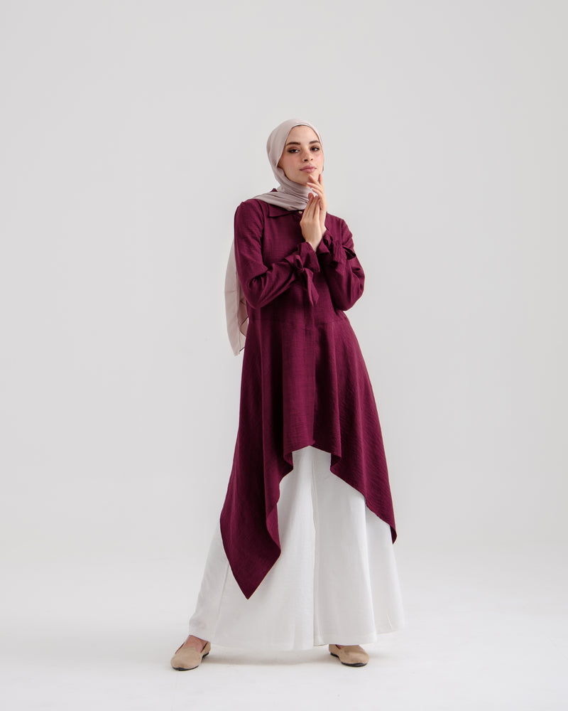 High Low Buttoned Chemise Burgundy C191