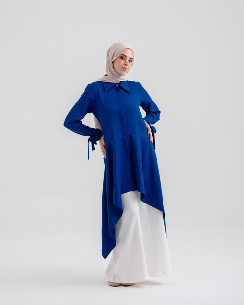 High Low Buttoned Chemise Royal Blue C191