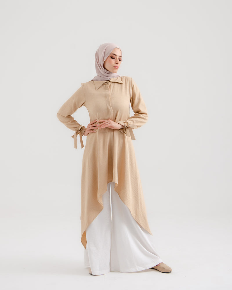 High Low Buttoned Chemise Beige C191
