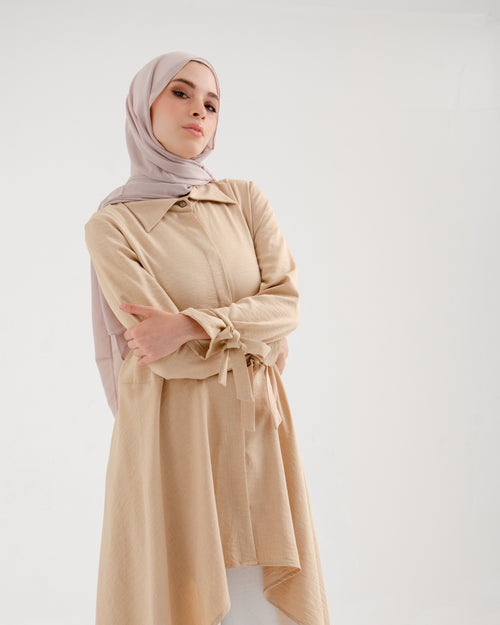 High Low Buttoned Chemise Beige C191