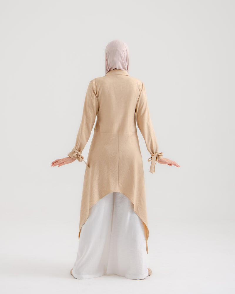 High Low Buttoned Chemise Beige C191