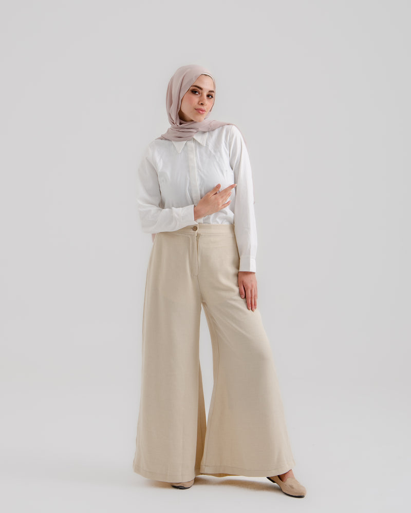 Linen Wide leg pants Light Beige C120