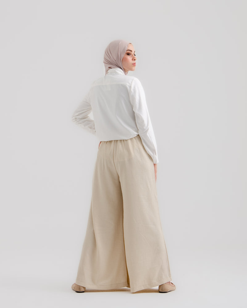 Linen Wide leg pants Light Beige C120