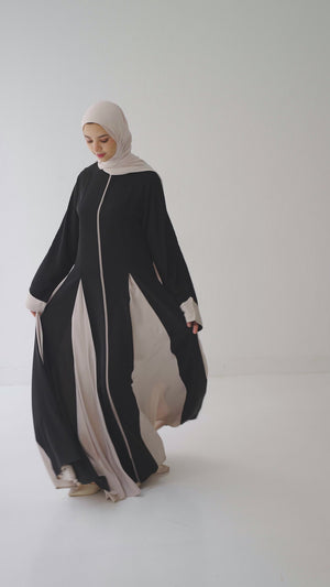 Silk Panel Abaya Beige C238