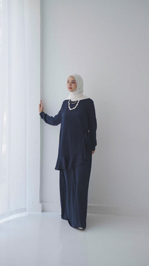 Silk Wrap Dress Navy C102