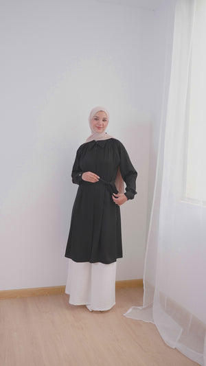 Silk Blend Maxi Chemise Black C252