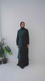 Peplum Side Chiffon Drape Abaya Teal C200
