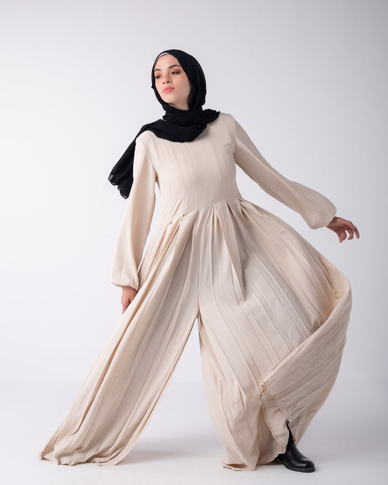Pleated Jumpsuit Light Beige C150
