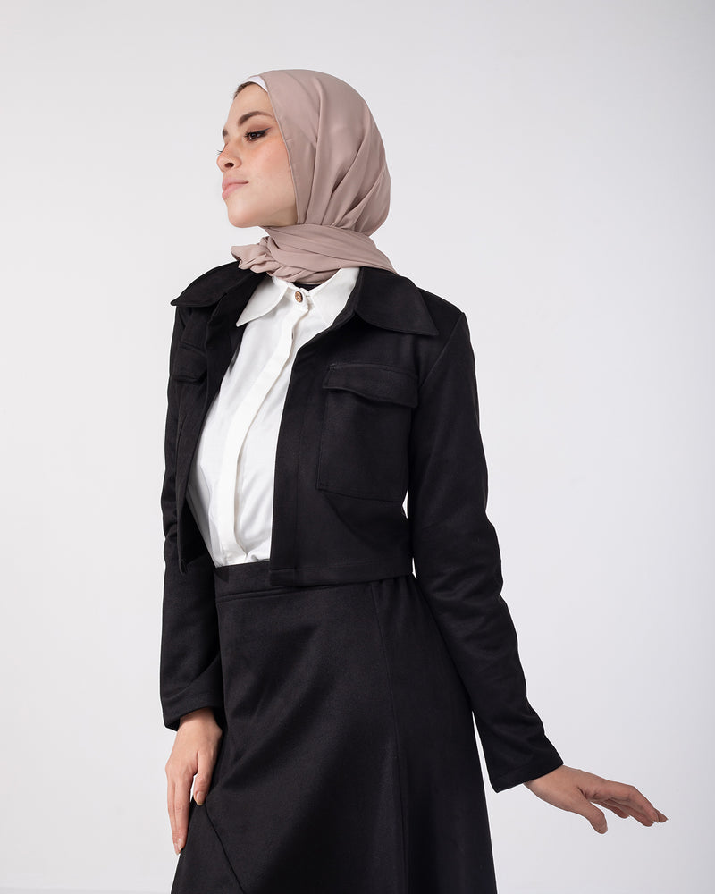 Suede Cropped Jacket Black C169