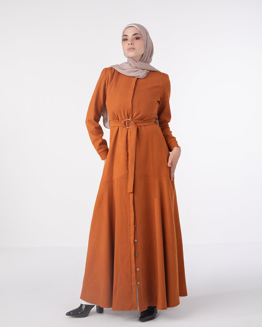 Fall Front Buttoned Dress Copper C862