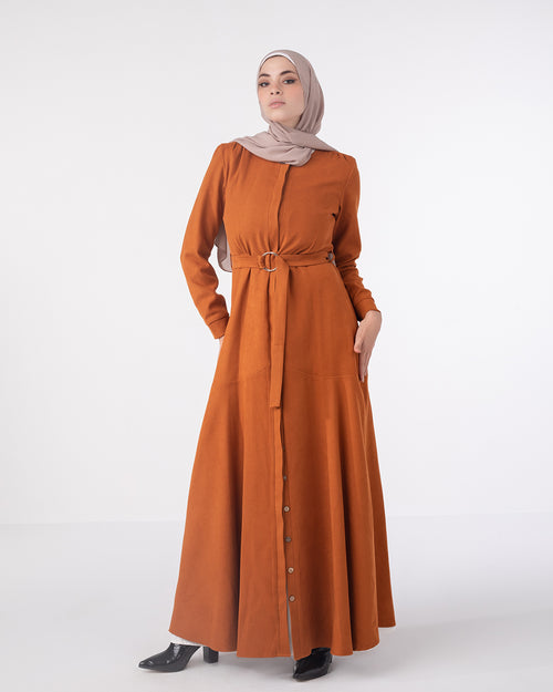Fall Front Buttoned Dress Copper C862
