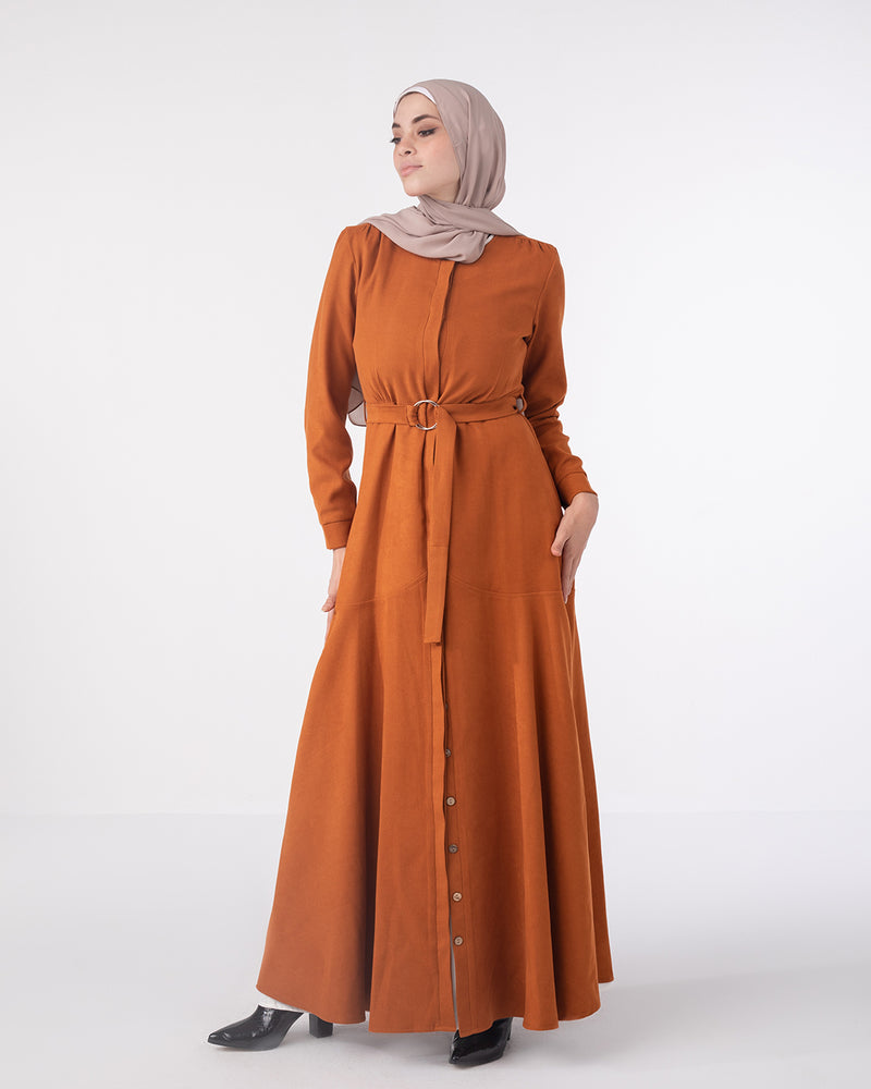 Fall Front Buttoned Dress Copper C862