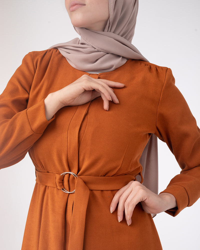 Fall Front Buttoned Dress Copper C862