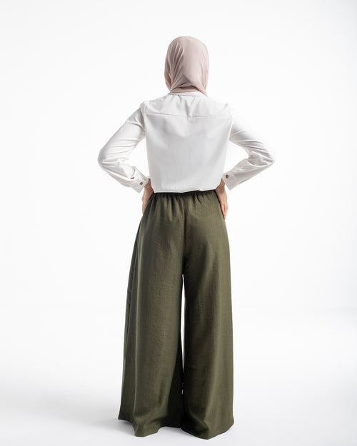 Linen Wide Leg Pants Olive C120