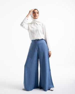Linen Wide leg pants Blue C120